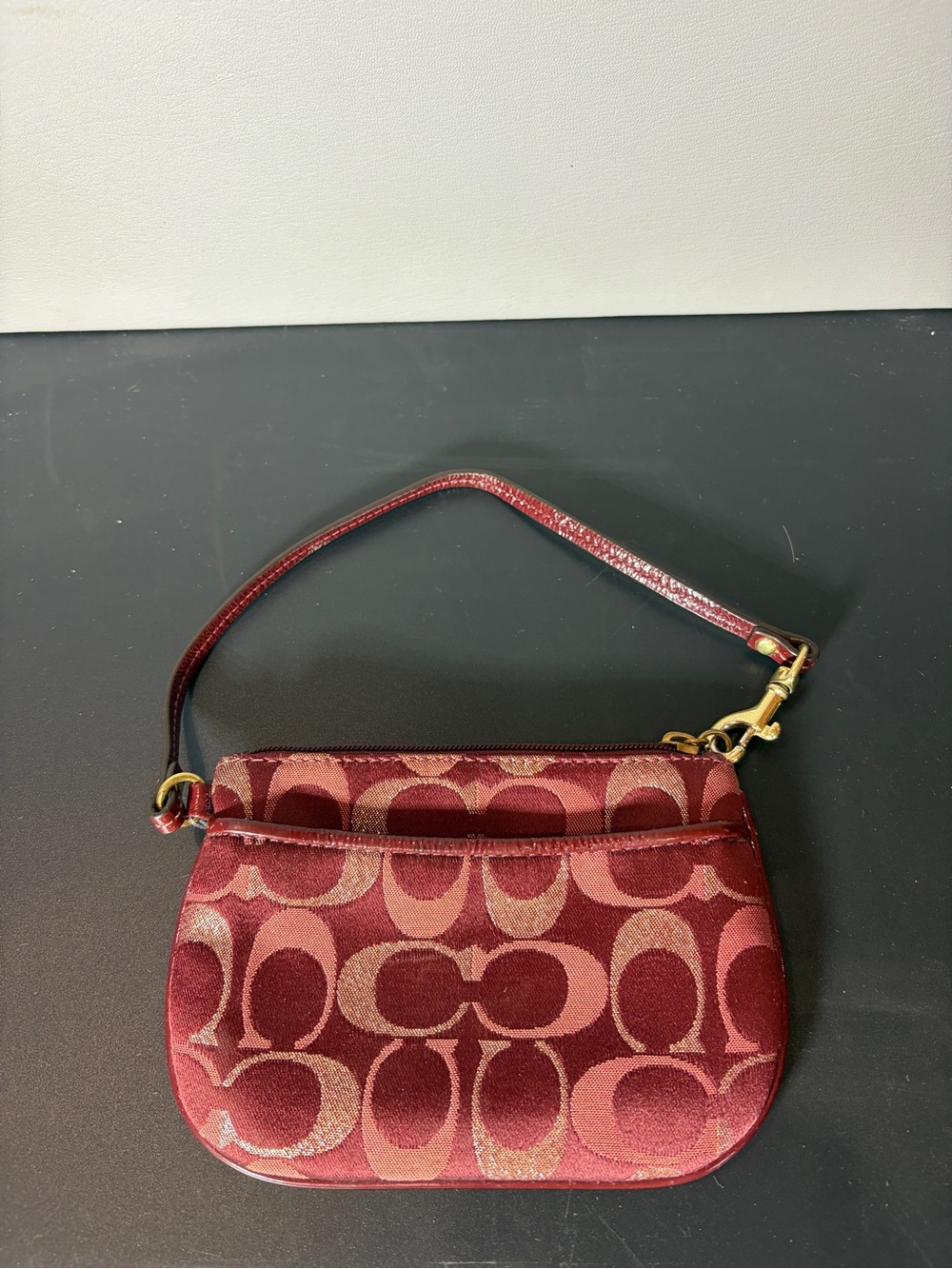 Coach Burgundy Signature Jacquard Wristlet